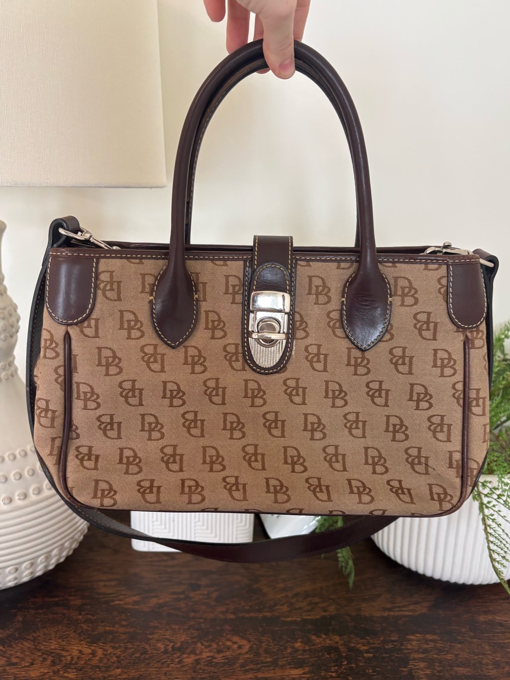 Dooney & Bourke Vintage Dark Brown Monogram Satchel Handbag